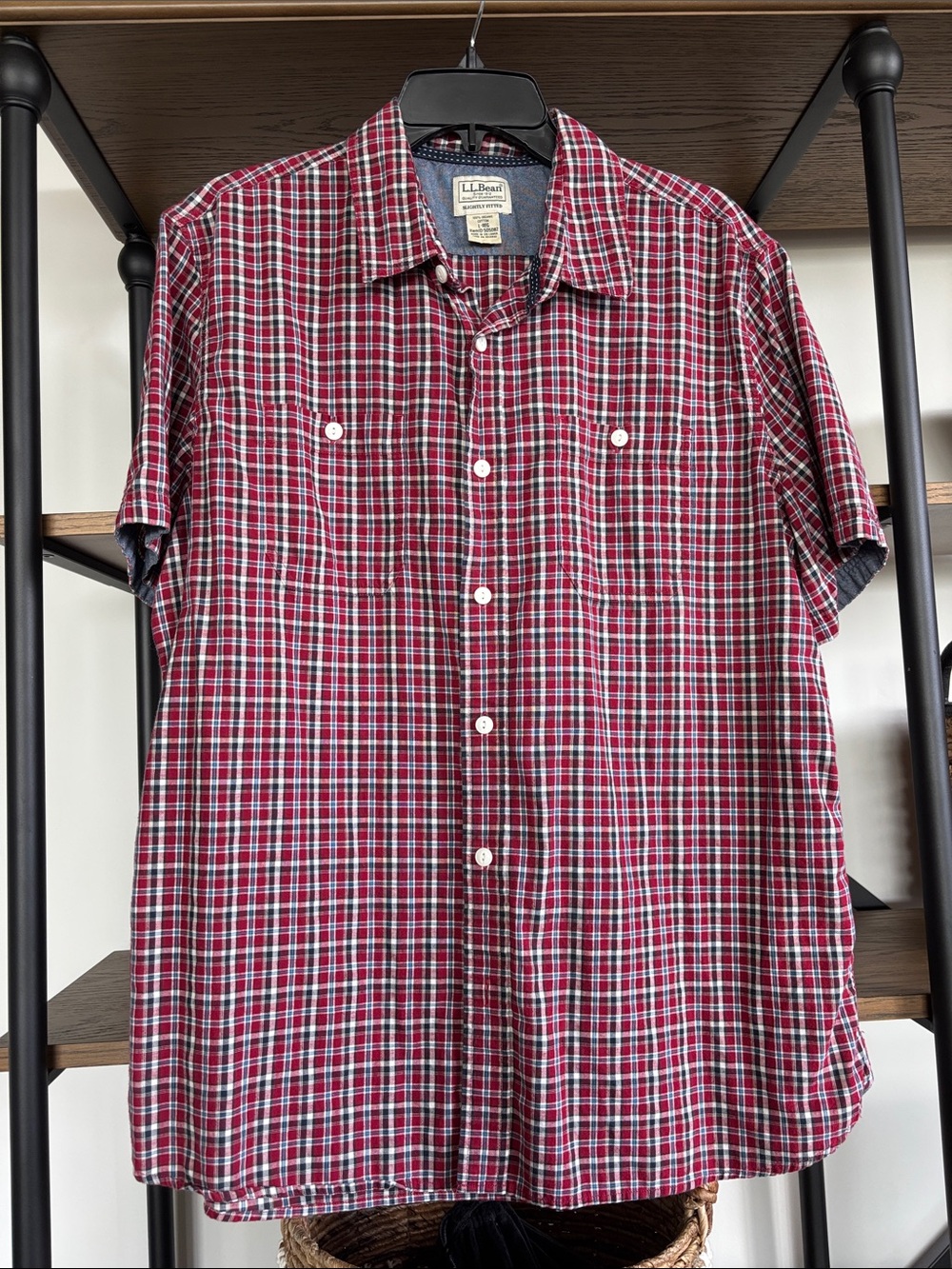 L.L. Bean Red Plaid Short-Sleeve Button-Down Shirt